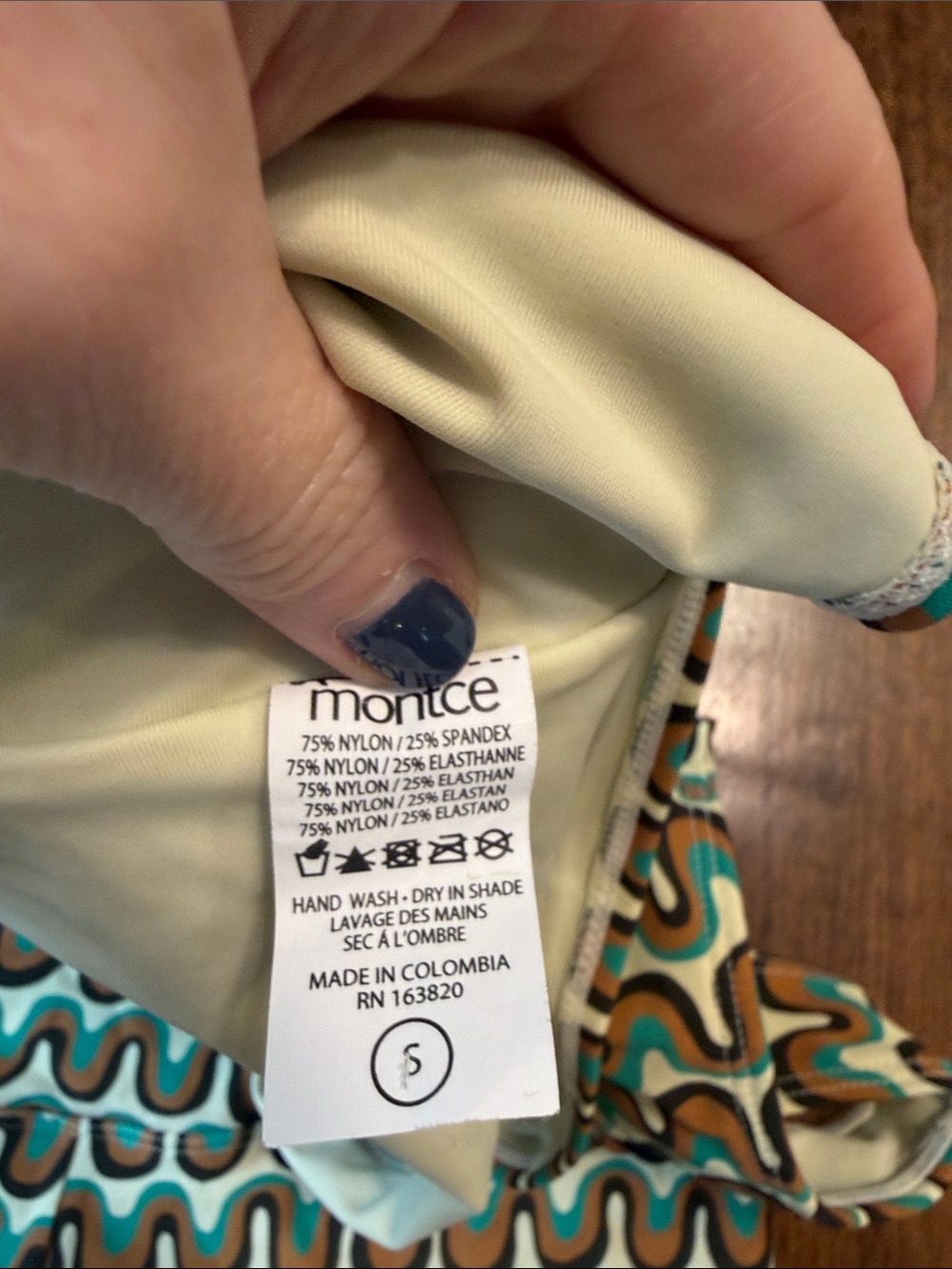Montce Women's Wave-Print Swim Set in Teal, Brown & Cream - Picture 3 of 5